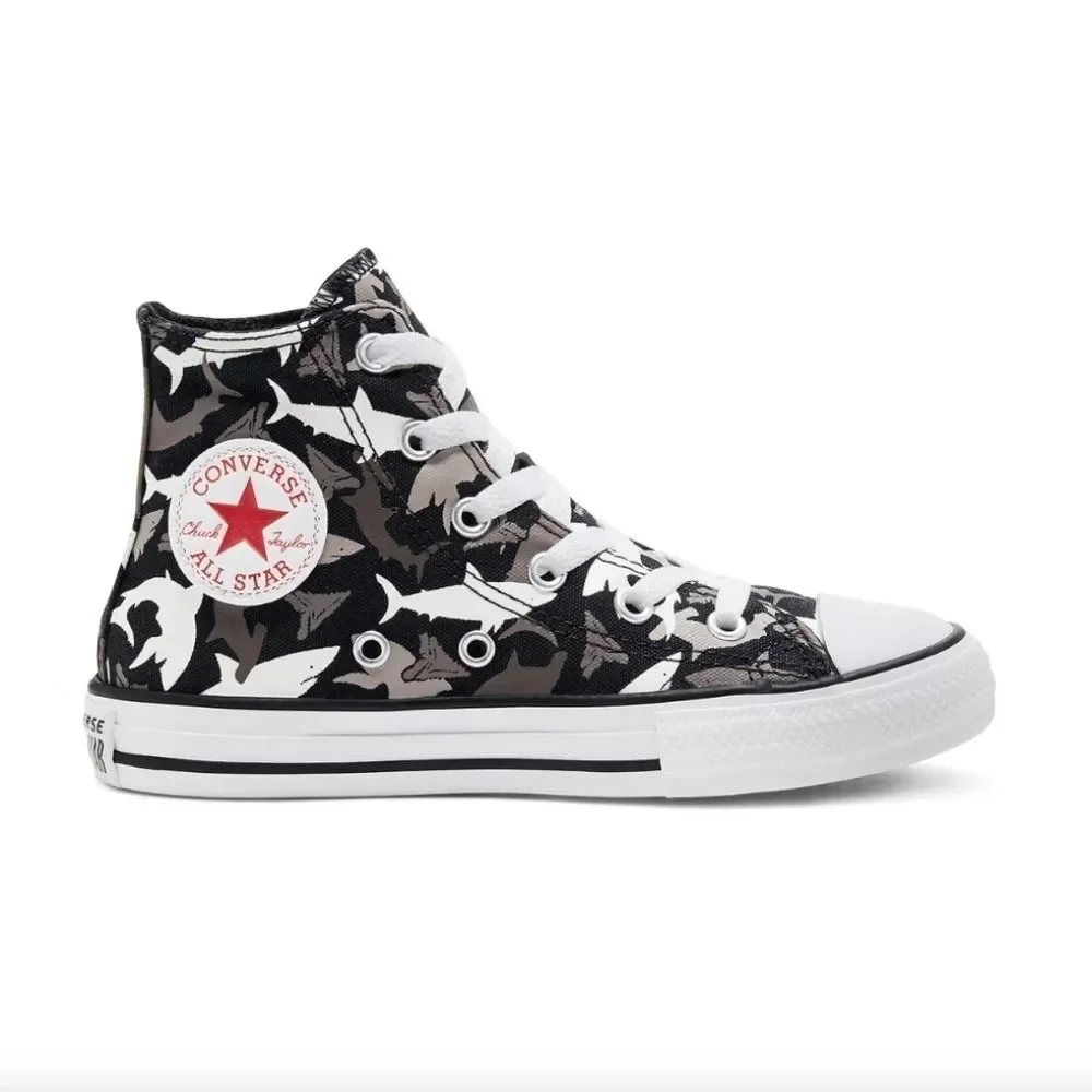 𝅺Converse Unisex Kids Chuck Taylor All-Star HI Black Shark Sneaker Shoe